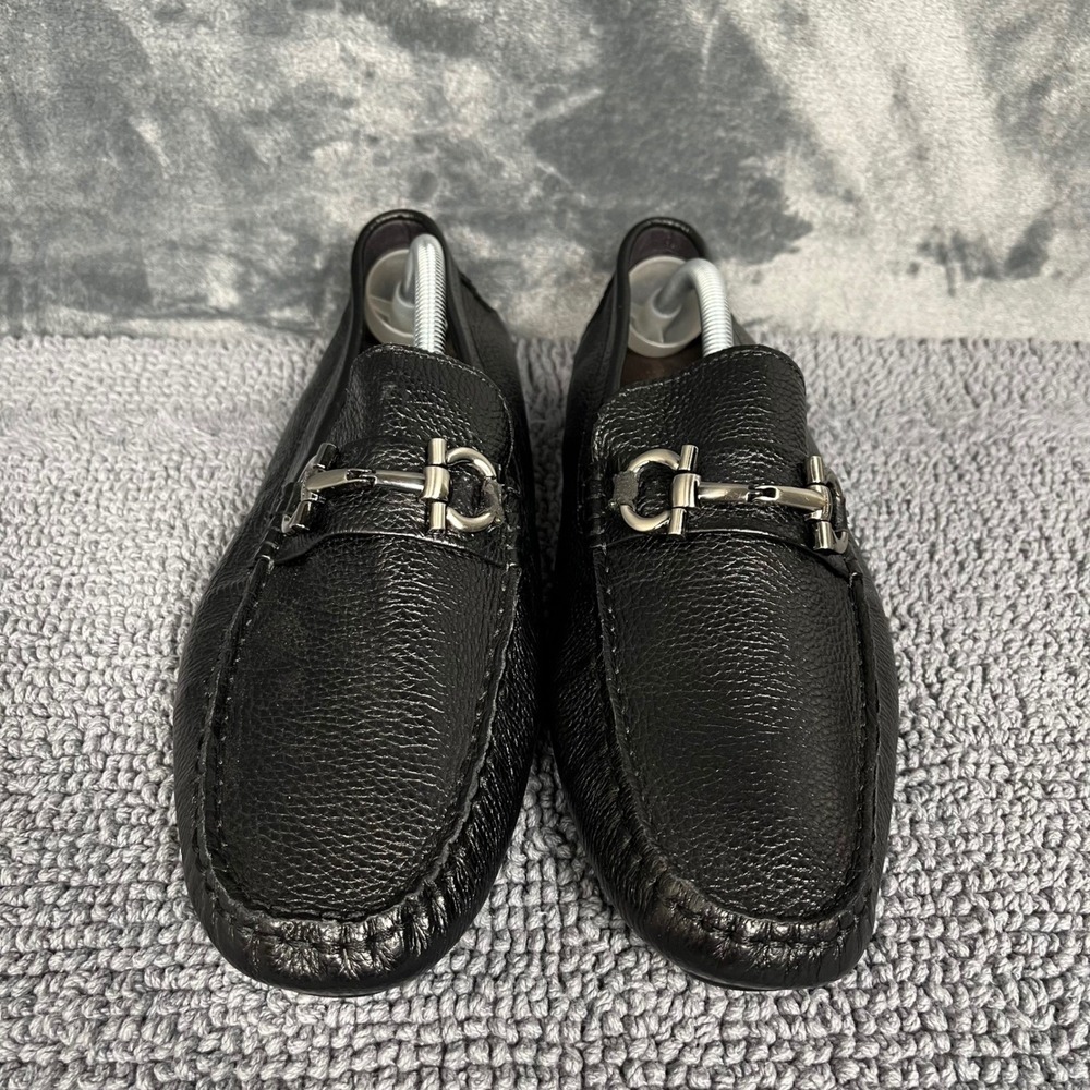 Salvatore Ferragamo Parigi Black Pebbled Leather Gancini Bit Loafers Mens EU 45 - Picture 6 of 9
